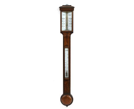 A Victorian mahogany stick barometer by Cary, the white dial with Gothic script, signed 'Cary 181 Strand, London', with subsi