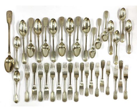 A Victorian silver fiddle and thread pattern cutlery service,by Henry Wilkinson &amp; Co., Sheffield 1868,comprising:9 dinner