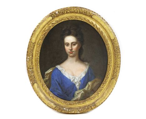 English School, 18th centuryPortrait of a lady, head and shoulders, in a blue dress, white fichu and gold cloak; Portrait of 