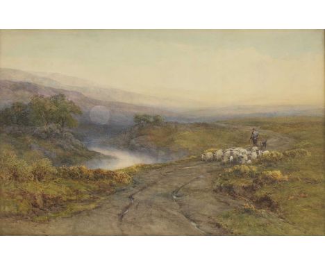 Harry Hine (1845-1941)A shepherd with his flock on the Yorkshire moorsSigned and dated 1895 l.l., watercolour66 x 98cmConditi