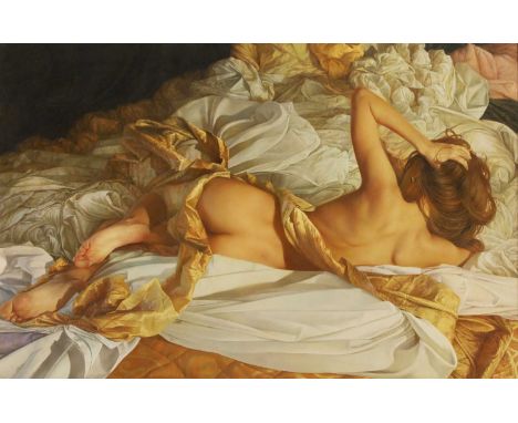 Nikolay Leykin (Russian, contemporary)'Gold and white'Oil on canvas59.5 x 90cmCondition report: A little light dust caught in