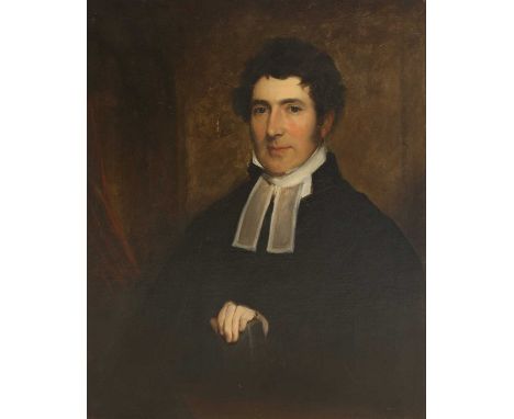 English School, early 19th centuryPortrait of a cleric, head and shoulders, his hand resting on a bibleOil on canvas75 x 62cm