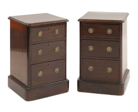 A pair of mahogany bedside pedestals,c.1900, each with three drawers,36.5cm wide37cm deep80cm high (2)Condition report: Re-po