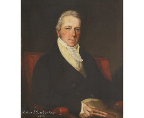 Charles West Cope RA (1811-1890) Portrait of Richard Orlebar Esq (1775-1833) in black coat, yellow waistcoat and white stock,