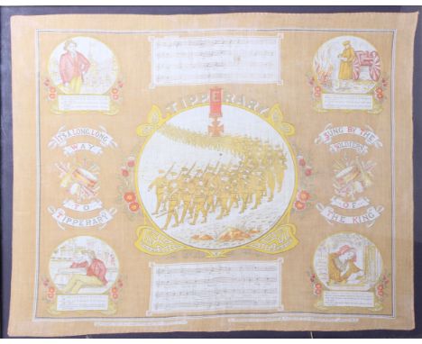 A framed silk handkerchief, 'Its A Long Way to Tipperary' 53 x 68cm and Fortunino Matania (1881-1963) - First World War silk 