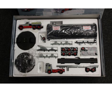 Three boxed Corgi Heavy Haulage models - DAF XF super space CAB Nooteboom Step Frame Trailer, Sunter Brothers Guy Invincible 
