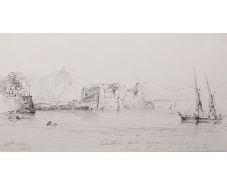 An assortment of sketches of architectural ruins and scenes from near Naples, dated mid-19th century, the largest of which me