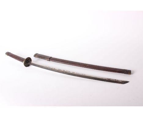 Oriental Samurai Sword With Hand Painted Lacquered Scabbard And Handle And Brass Fittings. Folded Steel Blade With Oriental M