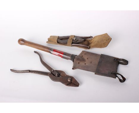 A pair of First World War steel wire cutters in their original canvas, with arrow mark and initials J.B, another pair of wire