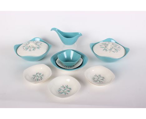 A Midwinter Stylecraft dinner service to include two lidded dishes, plates cups and saucers 