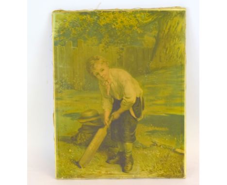 Watercolour of a boy playing cricket signed GW Cole 73