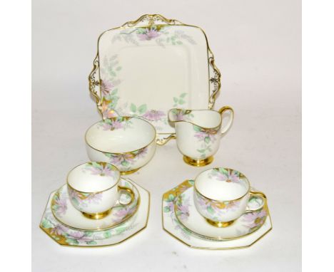 Circa 1930 paragon Bone china Art deco pinsetta tea service for Two