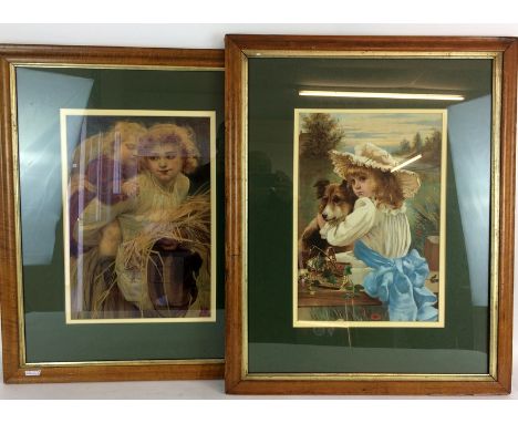 Victorian Girl and Dog print with another Victorian print 