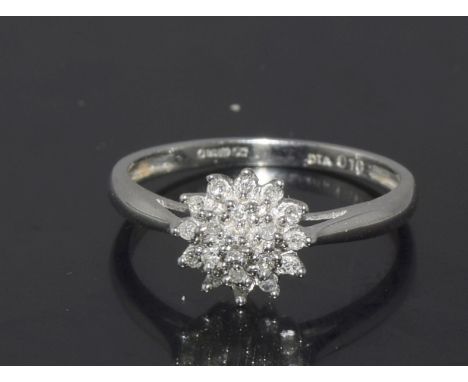 9ct white gold ladies diamond cluster ring hallmarked size M