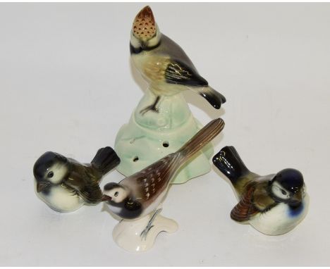 Three early Goebel bird Figures and a Cortendorf Art Deco posey Holder