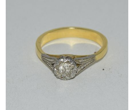 18ct gold and plat Ladies  diamond solitaire ring size M approx 0.25ct