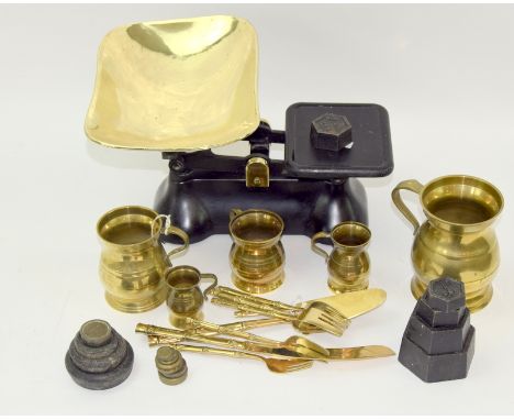 Vintage set of weighing scales with weights together mix brass items