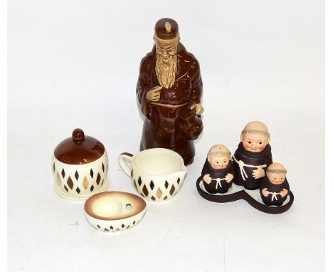 Goebel Retro egg cup, milk and sugar, Goebel Monk cruet set and a Cortendoft Monk / Friar decanter