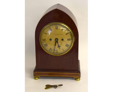 Goldsmith & Silversmith, London Twin Fusee Lancet Clock, mahogany