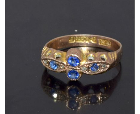 9ct gold ladies antique diamond and ceylon sapphire ring size N