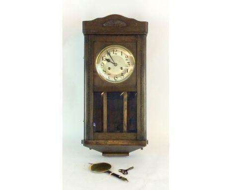 Oak wall clock and key