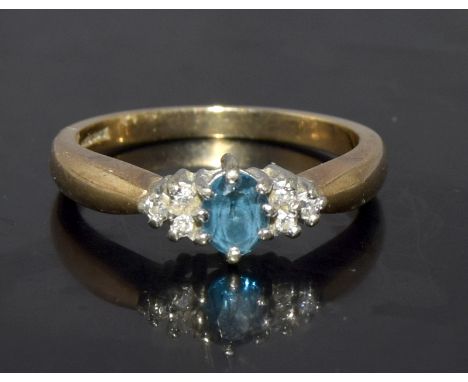 9ct gold ladies diamond and sapphire ring hallmarked size P