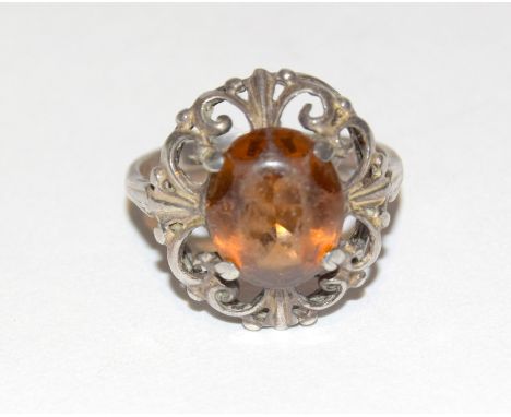 Silver  Amber set fashion ring size M