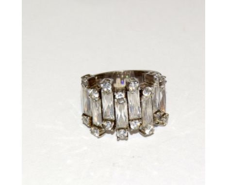 Silver CZ baguette fashion ring size K