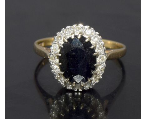 9ct gold ladies sapphire and diamond cluster ring size