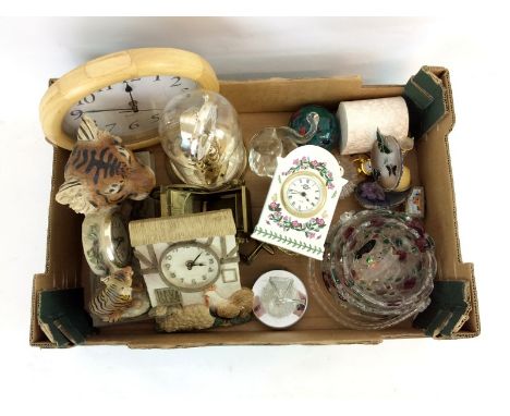 Box of miscellaneous curios to include a port Merrion Clock