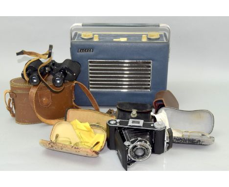 Hacker portable radio Kodak 620b camera gold poss spectacles and binoculars