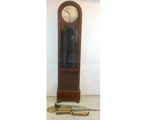 Round head grandmother striking clock in a mahogany case with weights and mechanism