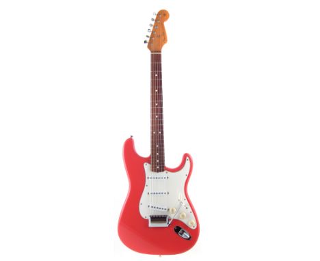 Fender USA 62 reissue Stratocaster, neck date for 1996, serial number V093663, in salmon pink with Rosewood fingerboard, with