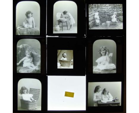 A total of 60 black and white lantern slides "A cup of tea for Dolly" "A little chorister" "Dolly and I " and 13 more depicti