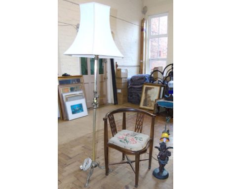 Edwardian corner chair, brass standard lamp and art nouveau style table lamp Condition reports are not available for our Inte