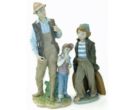 Lladro figure of a Boy and Father fishing and one other figure of a Boy (chip). Condition reports are not available for our I