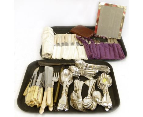 Quantity of mixed flat ware and a set of 50 troy ounce silver scales. Condition reports are not available for our Interiors S