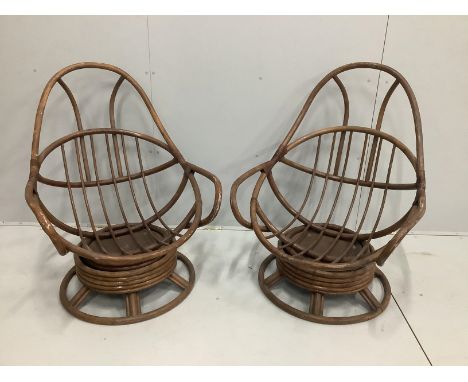 A pair of vintage bamboo tub framed chairs, width 78cm, depth 78cm, height 100cm