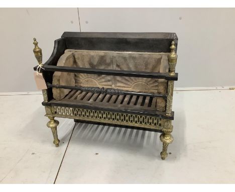 A Regency style brass mounted cast iron fire grate, width 50cm, depth 21cm, height 48cm