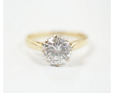 A modern 18ct gold and solitaire diamond set ring, size K/L, gross weight 2.7 grams, the stone weighing approximately 1.20ct,