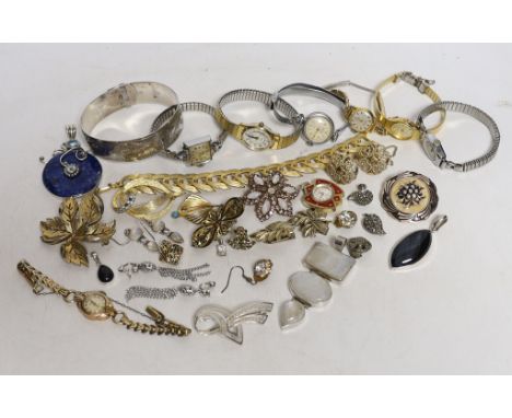 A mixed group of wrist watches including Rotary and 9ct gold Accurist and jewellery including 925 and costume.