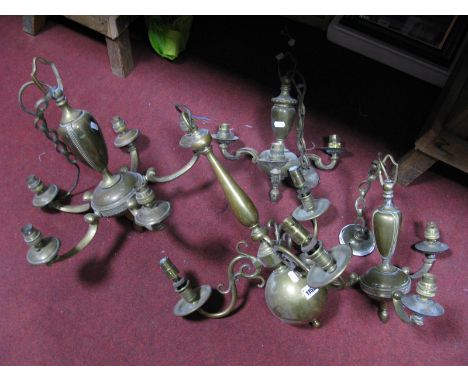 Four Cast Brass Ceiling Light Chandeliers.