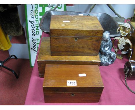 Two XIX Century Rosewood Boxes; mahogany tea caddy. (3)