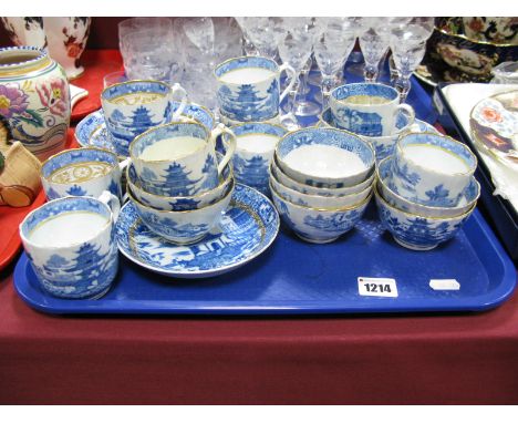 XIX Century Blue and White Cups, saucers, tea bowls, etc:- One Tray.