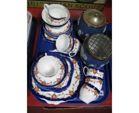 Bell China Tea Service, Wedgwood Saspor Biscuit Barrel Posy Vase:- One Tray 