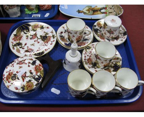 Coalport 'Hong Kong' Circular Trinket Box, six coffee cups and saucers, plate, bell.