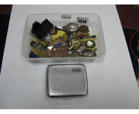 Coins, commemorative key ring, engine turned cigarette case, etc.