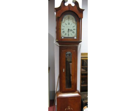 A XVIII Century Style Mahogany White Dial Eight Day Grandfather Clock, D.Fish Sons Sheffield, with a swan neck pediment, arch