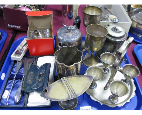 A Cased  Hallmarked Silver Button Hook and Shoe Horn, a hallmarked silver topped walking stick, plated  egg cruet, pince-nez,
