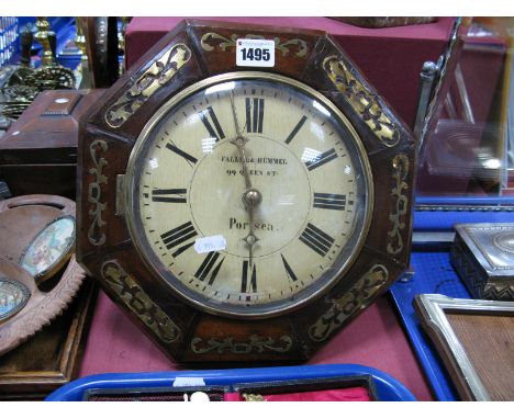 Twin Weight Wall Clock, 'Faller and Hummel', 99 Queen Street, Portsea, to white dial, set within a brass inlaid mahogany octa